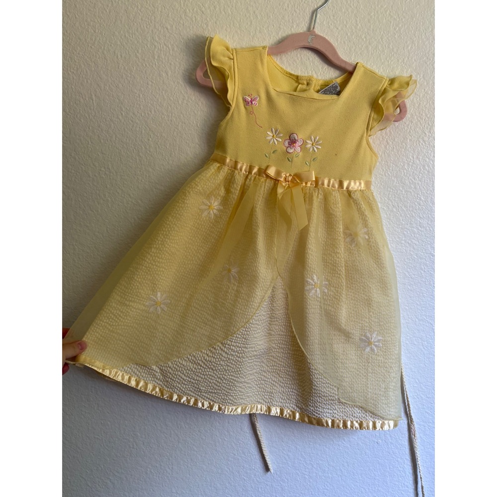 Youngland Girls Yellow Floral Seersucker Organza Dress Size 5 Easter Spring y2k